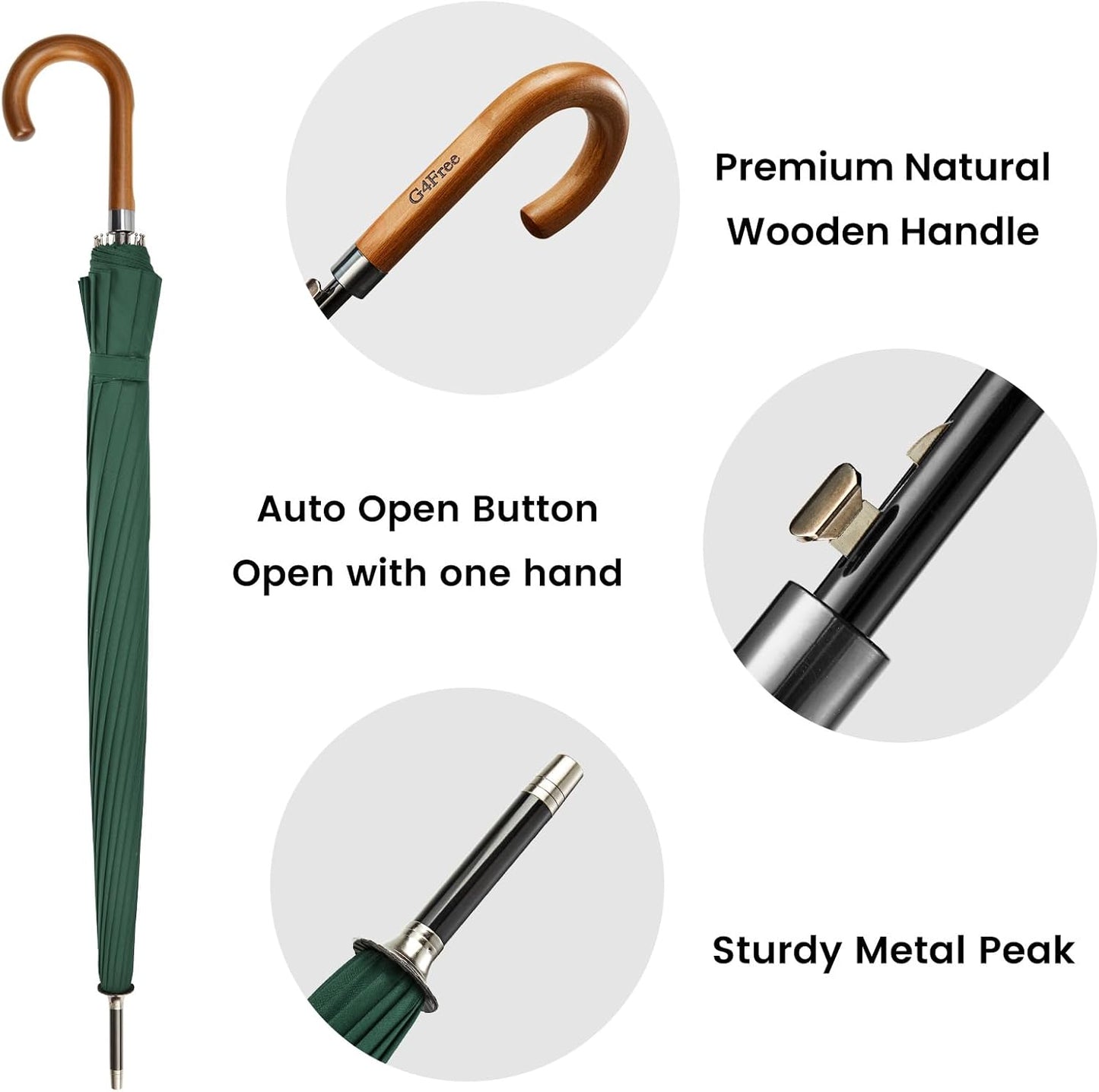 G4Free 54 Inch Large Windproof Umbrella for 2 Persons, 16 Ribs Auto Open Classic Wooden J Handle Cane Stick Golf Rain Umbrellas for Men Women Travel 120cm