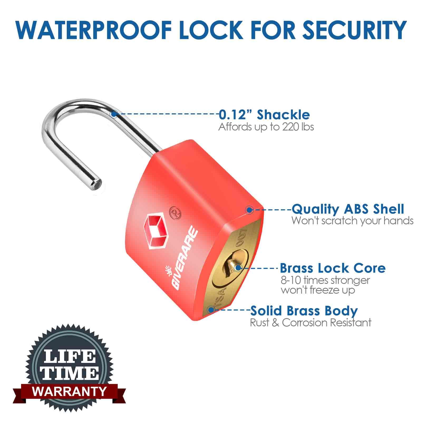 4 Pack TSA Approved Travel Luggage Locks with Keys, Solid Brass Copper Keyed Padlock, ABS Plastic