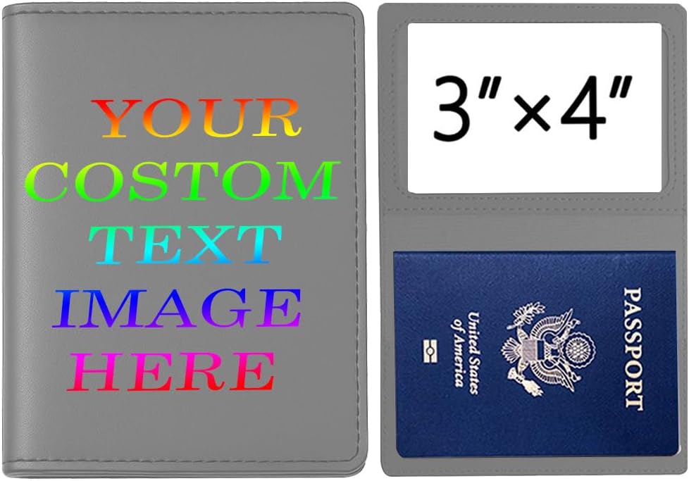 Personalized Passport Holder – Custom Name or Logo, PU Leather Travel Wallet for Men & Women, Fits Passport, Compact Travel Accessory Gift (Grey)