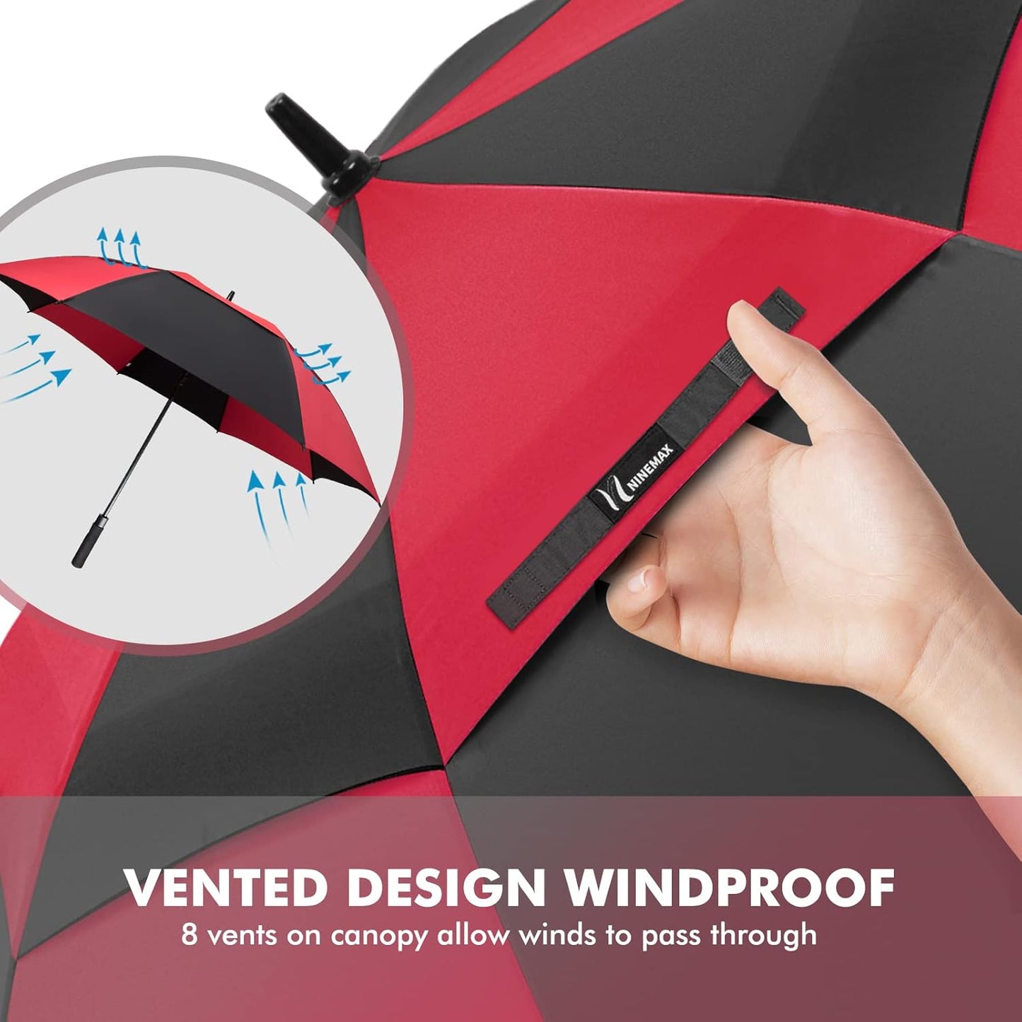 NINEMAX Golf Umbrella 51/54/62/68 Inch Automatic Open, Large Double Canopy Vented Oversize Stick