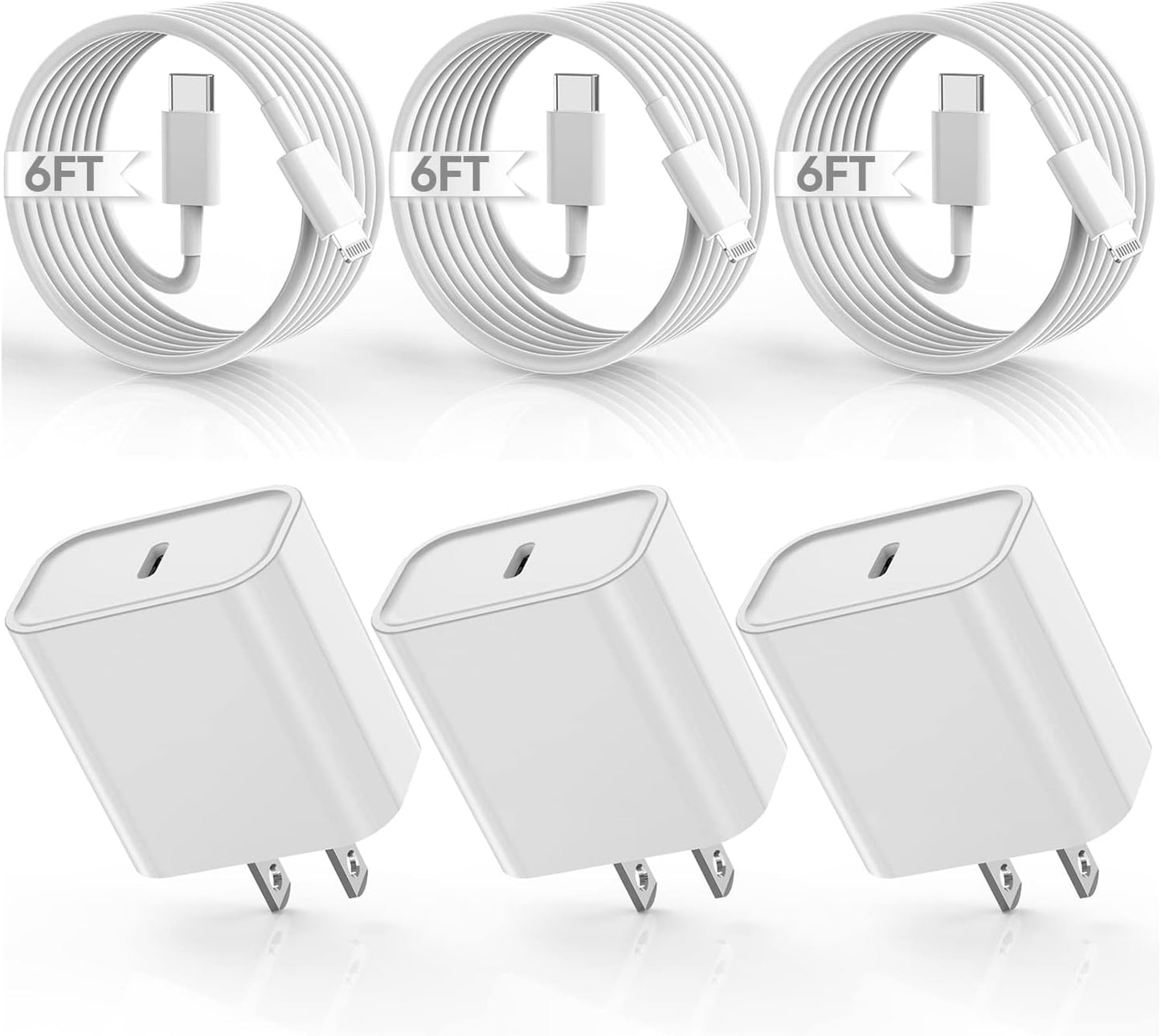 iPhone Fast Charger,[Apple MFi Certified] 3pack i Phone Charger PD Type C Quick Wall Charger Block with 6FT Apple Fast Charging USB C to Lightning Cable for iPhone 14/13/12/Pro/Max/11/XR/SE 2022,ipad