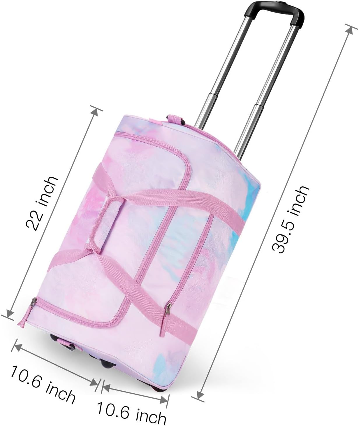 Choco Mocha Girls Fade Pink Suitcase with Wheels Kids Purple Rolling Duffle Bag for Camping Teen Girls Toddler Luggage Bag for Travel, 22inch