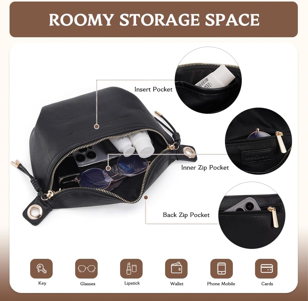 HKCLUF Fanny Pack Crossbody Bags for Women Pu Leather Belt Bag Waist Pack Causal Chest Bum Bag With 2 Straps