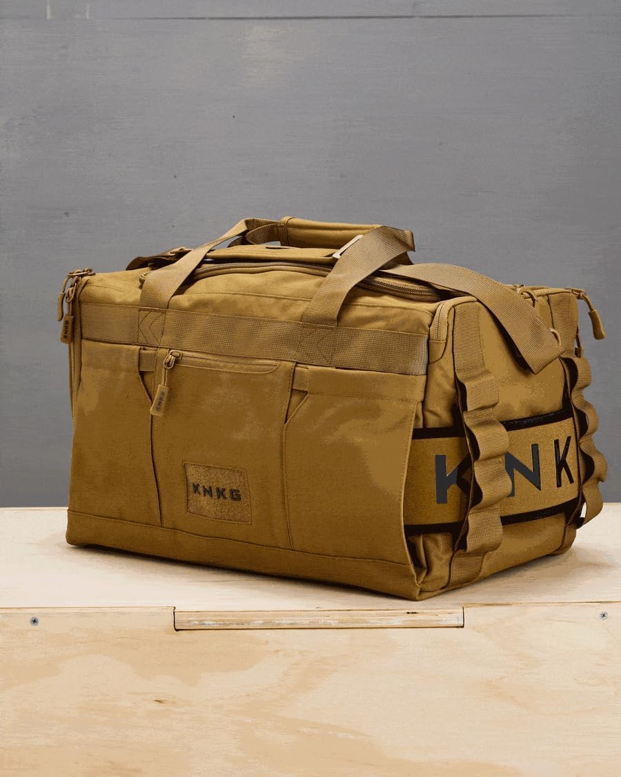 KNKG CORE Duffel Medium 35L - Gym Bag with Lifting Belt Attachment - Durable 500D Nylon, YKK Zippers - Desert