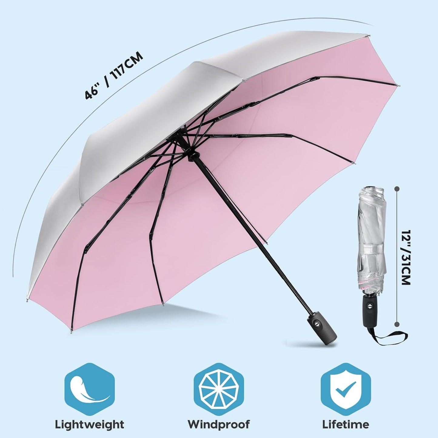 ZOMAKE UV Umbrella for Sun Protection UPF 50+,Travel Compact Sun Umbrellas UV Blocking Small Auto Open Portable for Walking