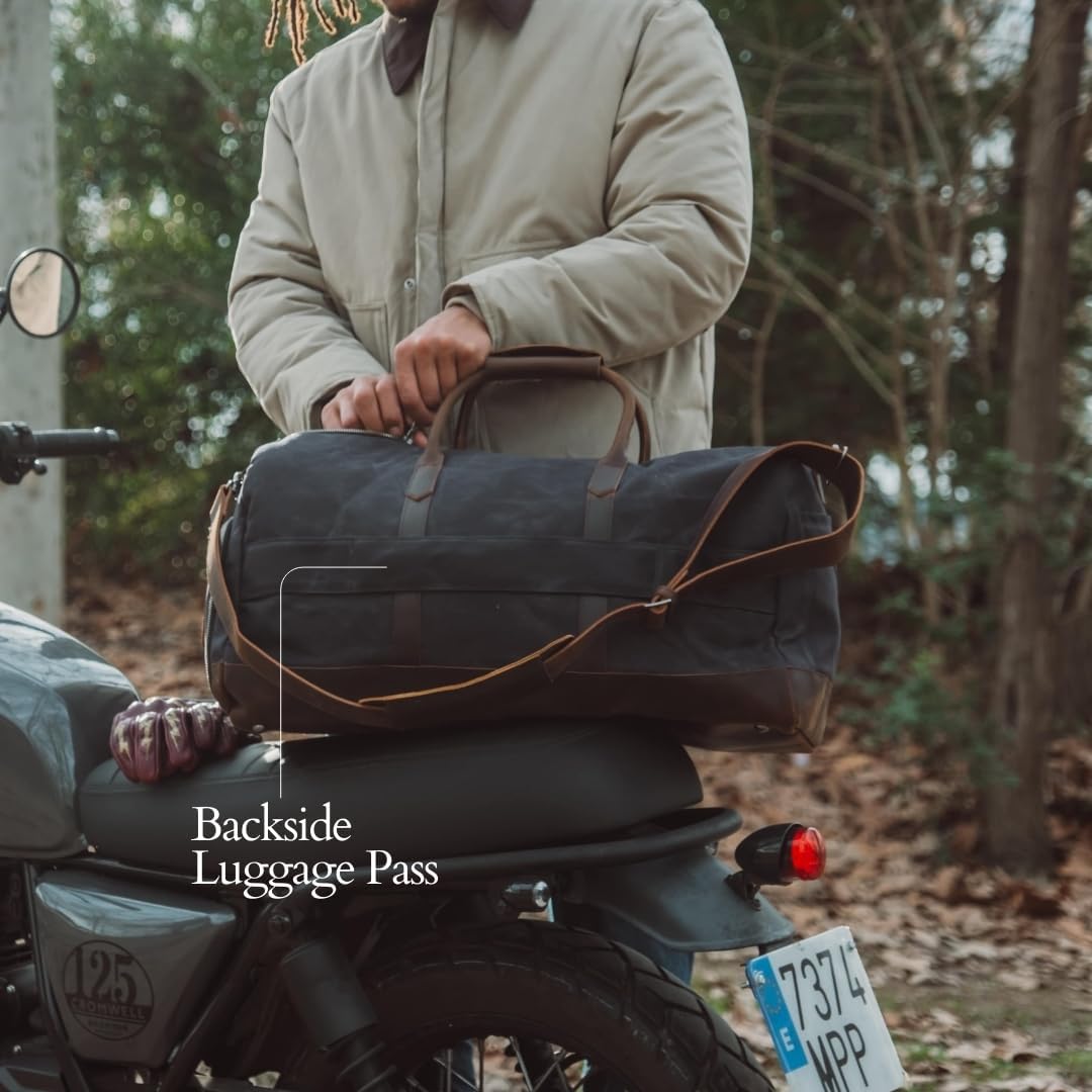 Waxed Canvas Weekender Duffle Bag, Vintage Style Travel Bag with Leather Trim, Army Green (Black)