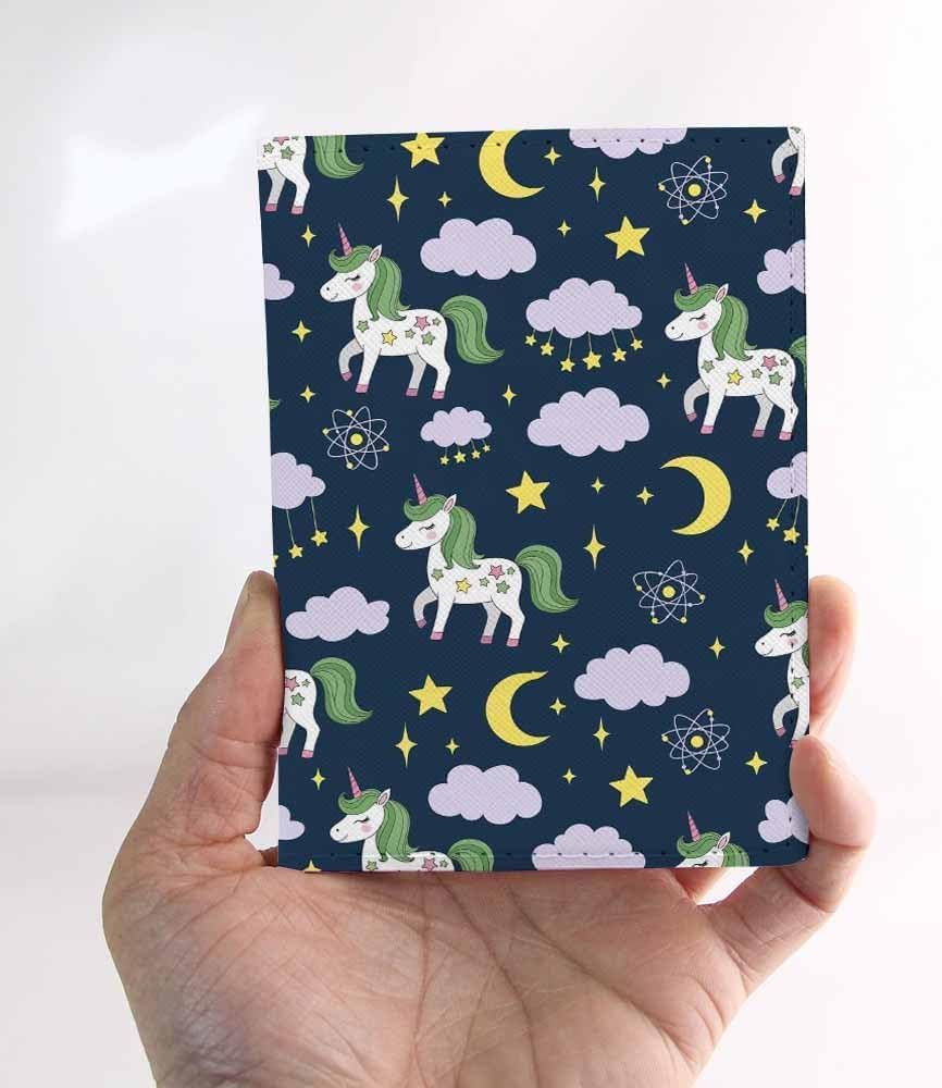 Unicorn Passport Holder for Travel Clound Moon Star Night Sky PU Leather Passport Cover Wallet Cute Passport Card Holder for Women and Men