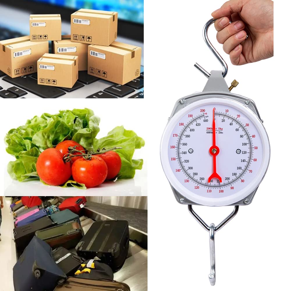 Spring Hanging Dial Scale,440lbs Industrial Hanging Scale,Spring Mechanical Hanging Scale for Kitchen Fishing,Mechanical Luggage Scale