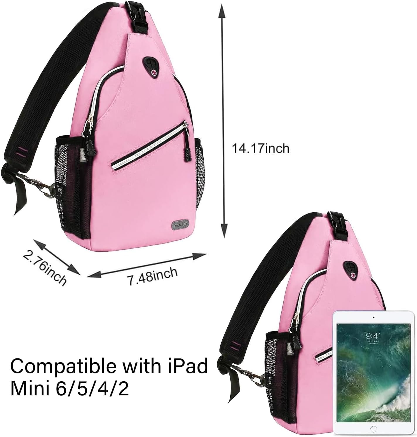 MOSISO Mini Sling Backpack,Small Hiking Daypack Travel Outdoor Casual Sports Bag, Pink