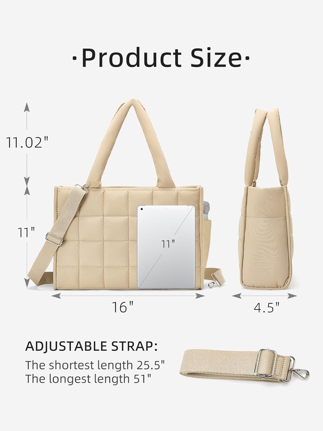 WESTBRONCO Puffer Crossbody bags for Women Puffy Quilted Tote Handbags Nylon Weekender Overnight Bag with Adjustable Strap