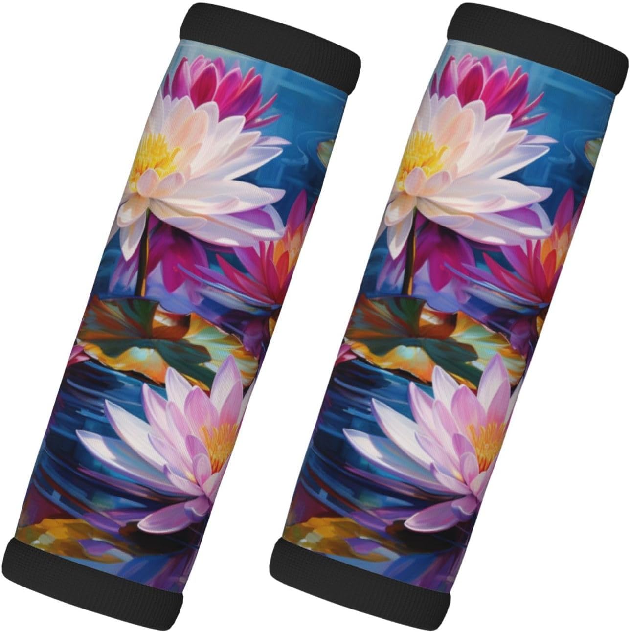 Luggage Handle Wraps Lotus Art Painting Flowers Luggage Identifiers Soft Neoprene Luggage Handle Wraps For Suitcase Trolley Handle Grip Cover 2 Pack Luggage Tags
