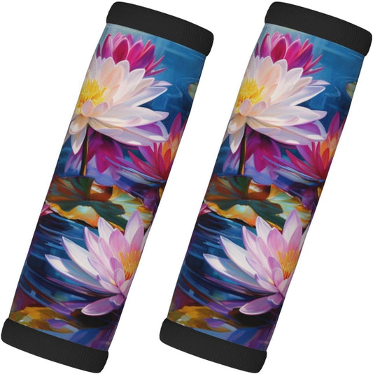Luggage Handle Wraps Lotus Art Painting Flowers Luggage Identifiers Soft Neoprene Luggage Handle Wraps For Suitcase Trolley Handle Grip Cover 2 Pack Luggage Tags