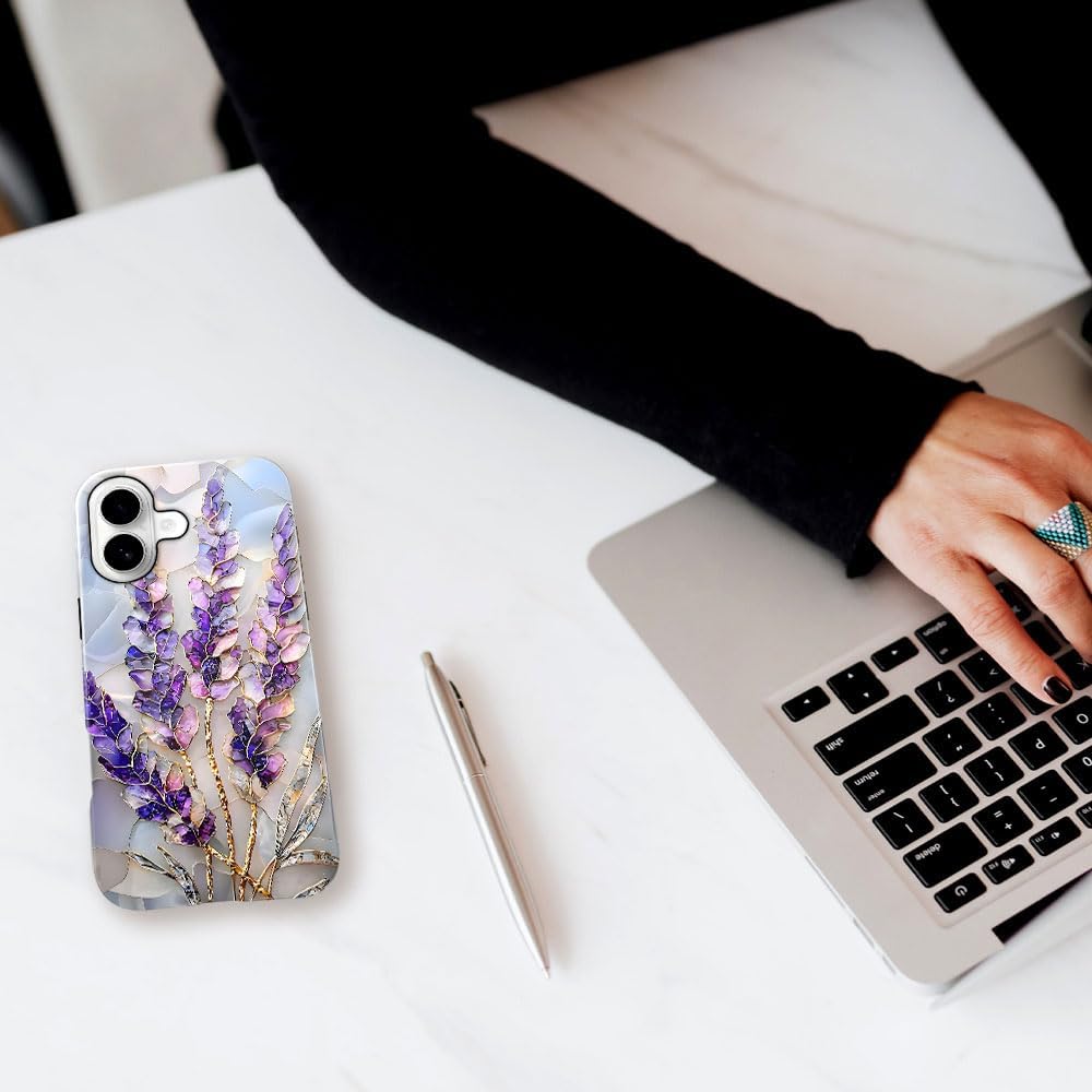 Case for iPhone 17 - Slim Fit Anti-Scratch Phone Case for Girl Women - Lavender Stained Glass Purple Floral (Glossy)