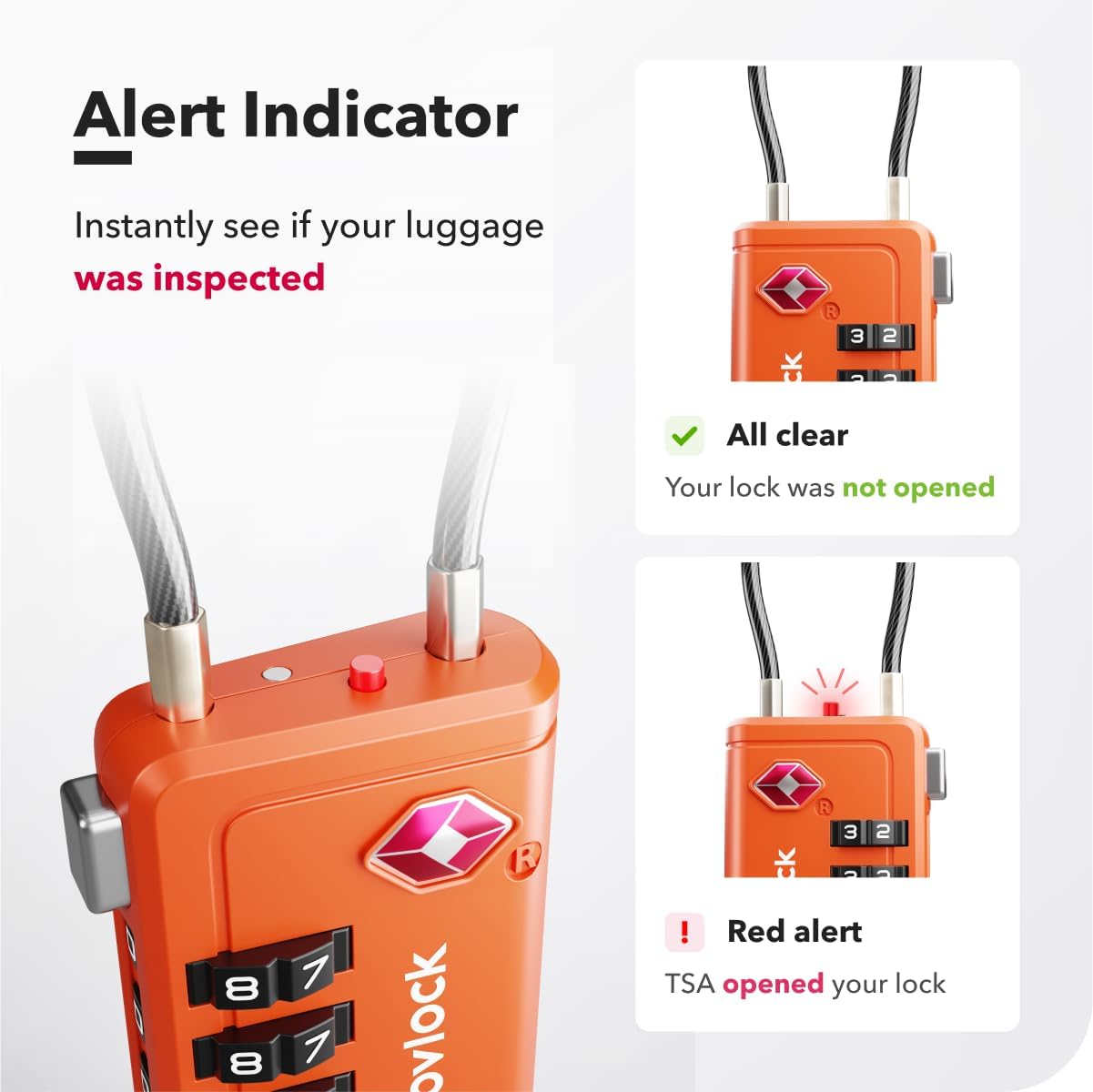 TSA Approved Luggage Lock | Inspection Indicator, 4-Digit Combination, Durable Zinc Alloy | for