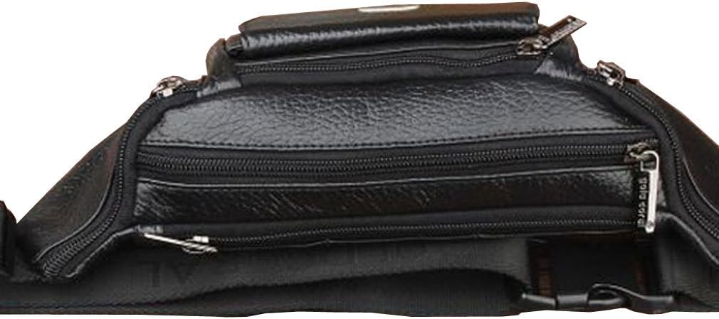 Hebetag Leather Fanny Pack Waist Bag for Men Women Slim Bumbag Waist Packs Outdoor Travel Hiking Casual Pouch Day Pack (Black)
