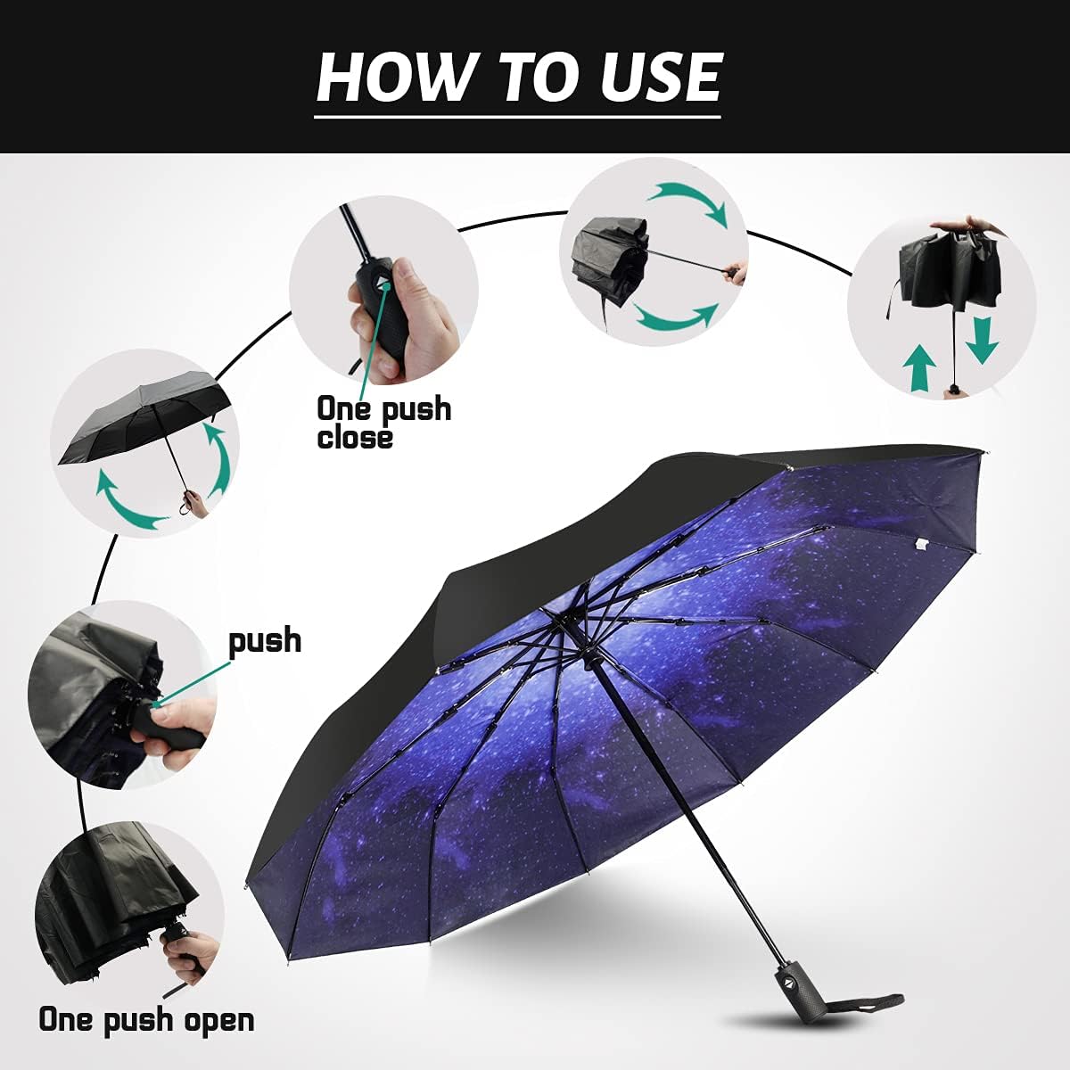 LLanxiry Compact Travel Umbrella, Windproof UV Protection Mini Folding Umbrellas for Rain Small Portable Umbrella for Travel Outdoor Use
