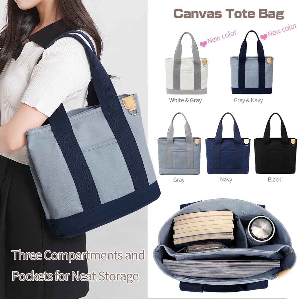 Canvas Tote Bag for Women,Shoulder Bag,Tote Bag with Zipper Canvas Handbag Travel Bags with Keychain