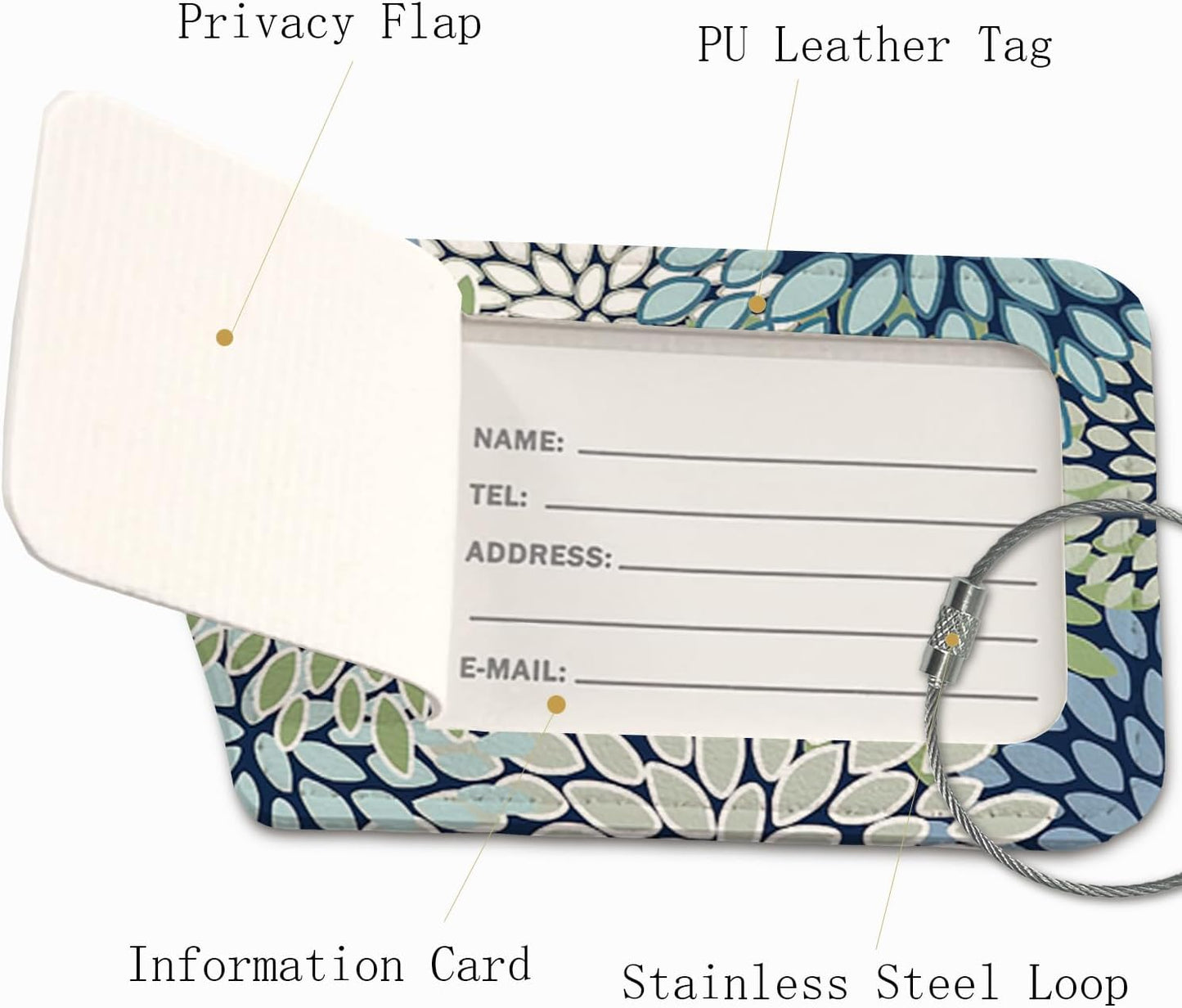 Boho Flower Luggage Tags for Suitcases,2 Pack Travel Suitcase Tags,Traveling Accessories,Baggage Tag Label with Steel Loop,Boho Lover Gifts