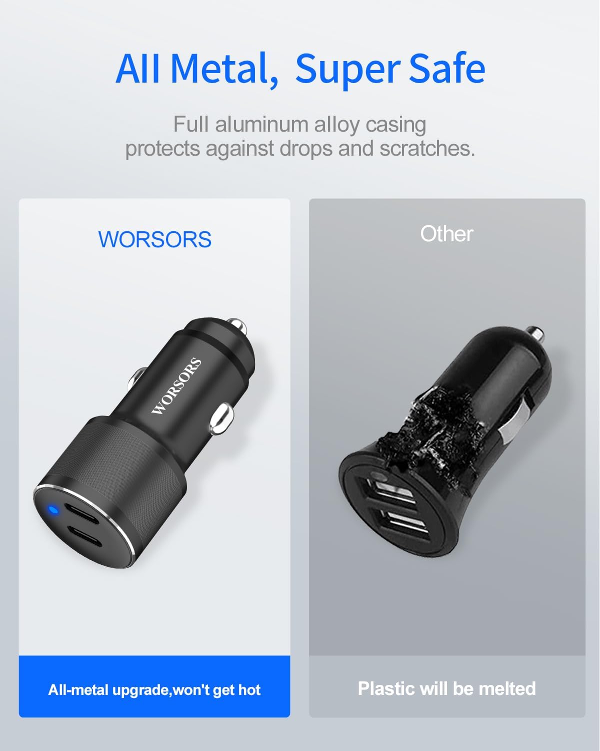 Dual 45W USB C Car Charger, 90W Max Super Fast Charging, All Metal 12V Cigarette Lighter Adapter for iPhone 17 Pro Max/16/15/iPad, Samsung Galaxy S25/S24, Google Phones with 2 Type C Cable 3.3ft Black