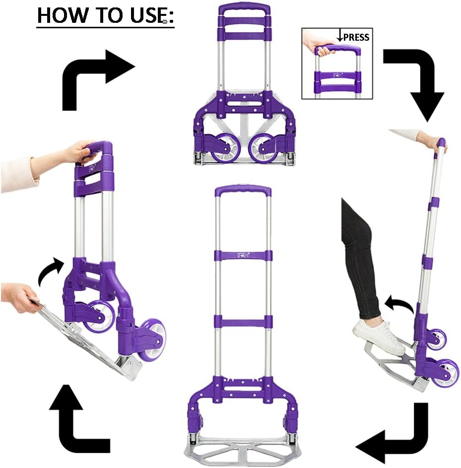 FCH Folding Hand Truck Aluminum Portable Folding Hand Cart 165lbs Capacity Handy Dolly Cart Ideal for Home, Auto, Office,Travel Use,Purple