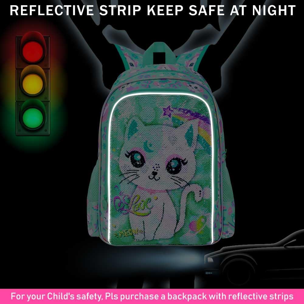 UFNDC 3PCS Backpack for Girls with Lunch Box,16”Kids Sequin Bookbag with Lunch Box, School Bag for Elementary Toddler