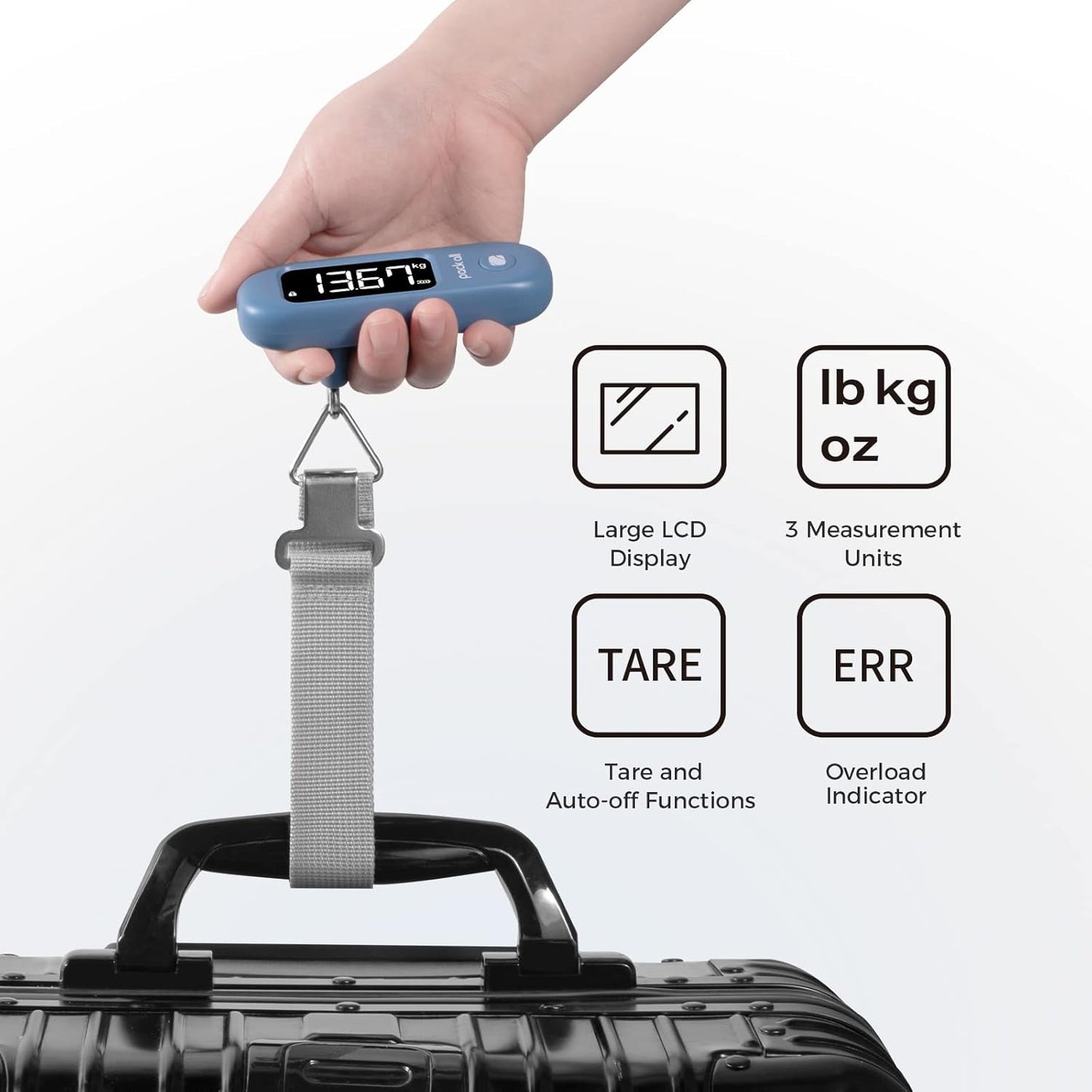 pack all 110 Lbs Luggage Scale, Digital Handheld Baggage Scale, Travel Suitcase Weight Scale with LCD Display, Battery Included, Navy