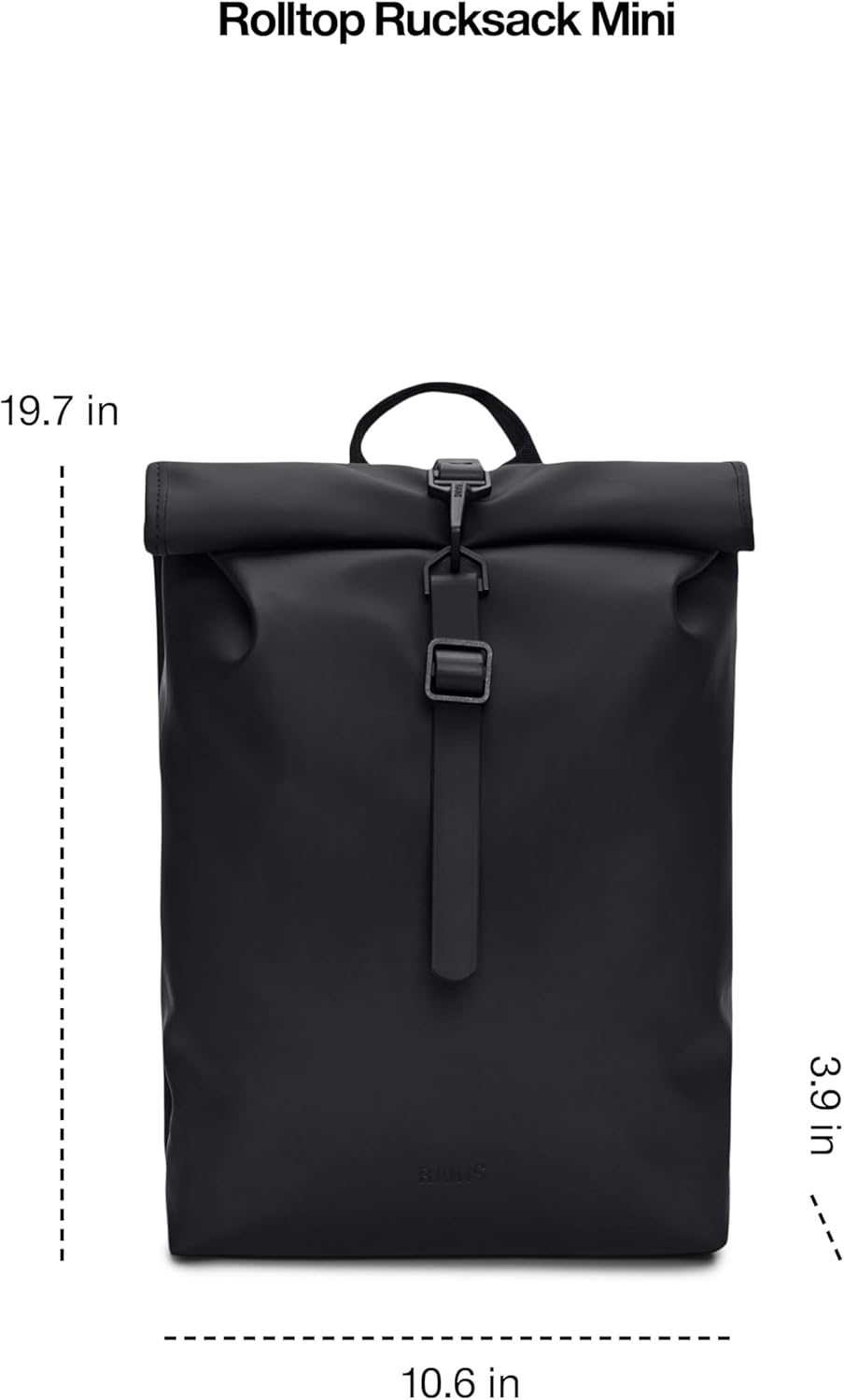 RAINS Rolltop Rucksack Mini Black Waterproof Rolltop Backpack Water Resistant Water Repellent