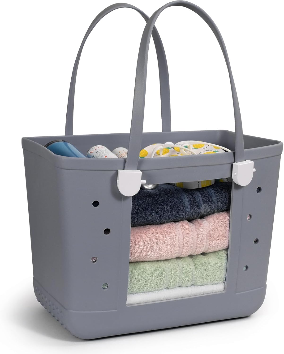Rubber Beach Bag, Washable Moisture Resistant Durable Open Hole Tote Bag Beach Vacation Essentials