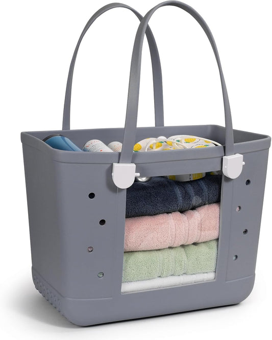 Rubber Beach Bag, Washable Moisture Resistant Durable Open Hole Tote Bag Beach Vacation Essentials