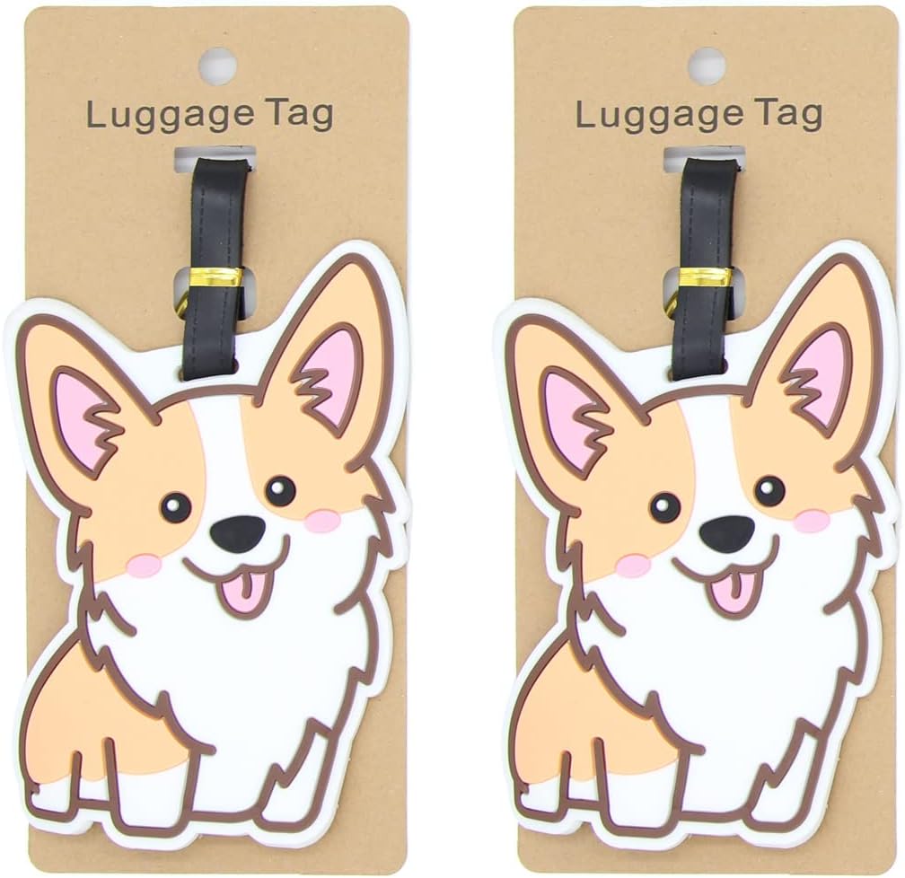 Corgi Luggage Tags for Suitcases 2-Pack Cute Silicone Luggage Tag with Name ID Card Funny Suitcase Label