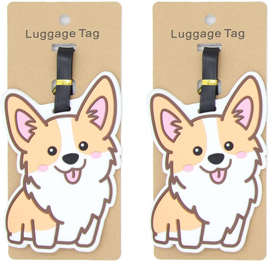 Corgi Luggage Tags for Suitcases 2-Pack Cute Silicone Luggage Tag with Name ID Card Funny Suitcase Label