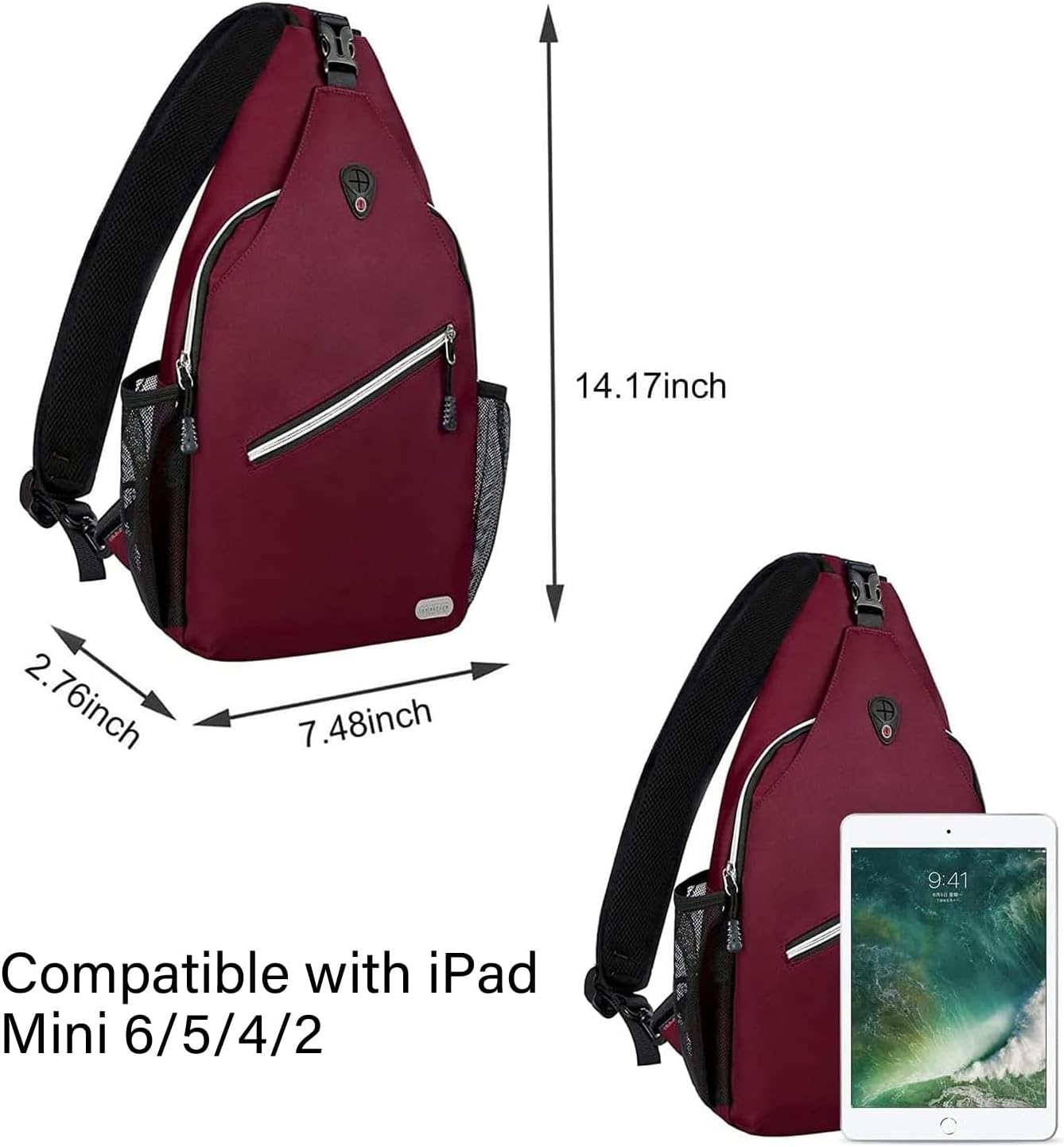 MOSISO Mini Sling Backpack,Small Hiking Daypack Travel Outdoor Casual Sports Bag, Wine Red
