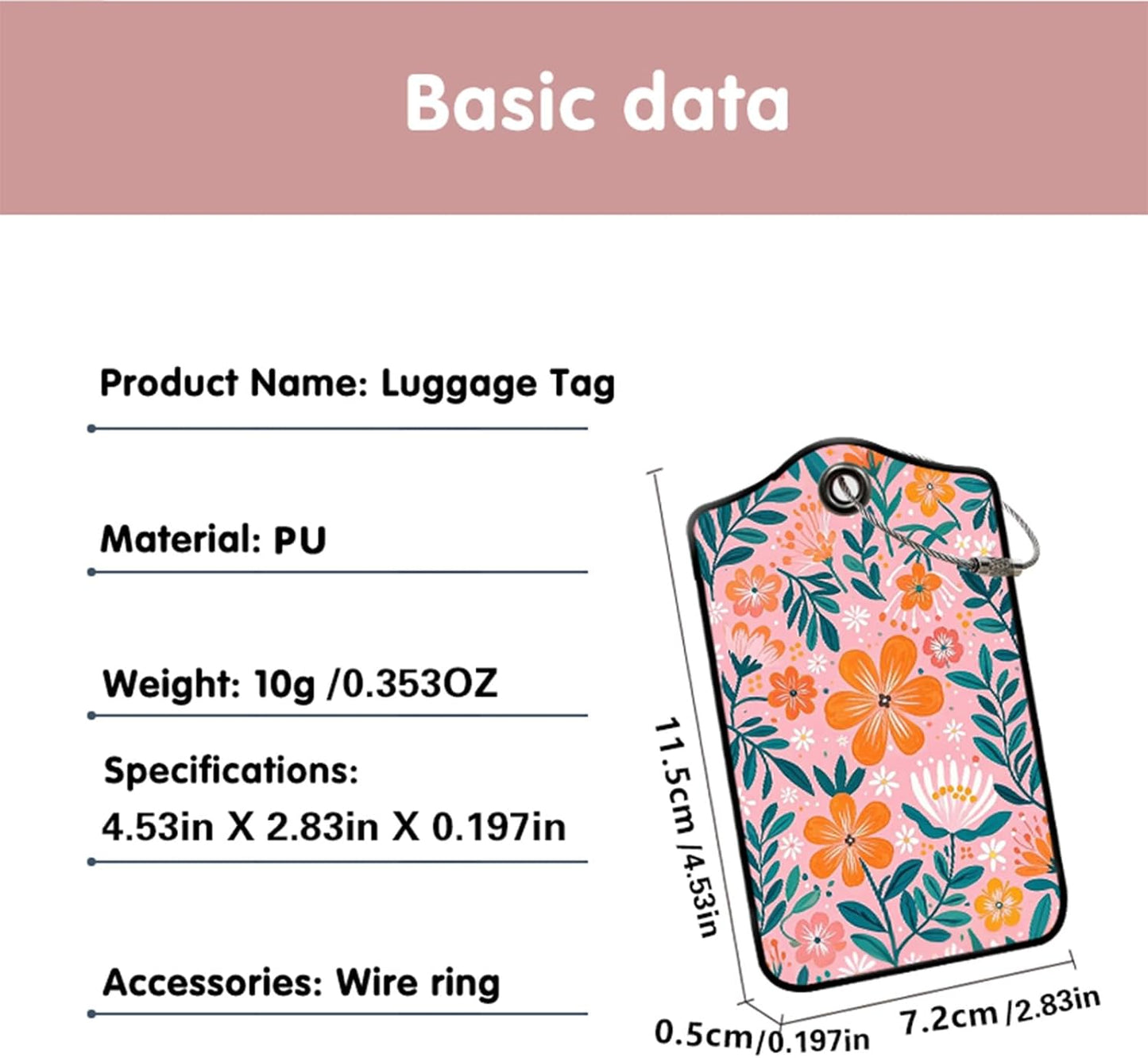 2 Pack Flowers Leather Luggage Tags for Suitcases, Travel Bag Tags with Privacy Cover ID Label with Stainless Steel Loop for Women Men Girls Backpack Gift (Pink Orange)