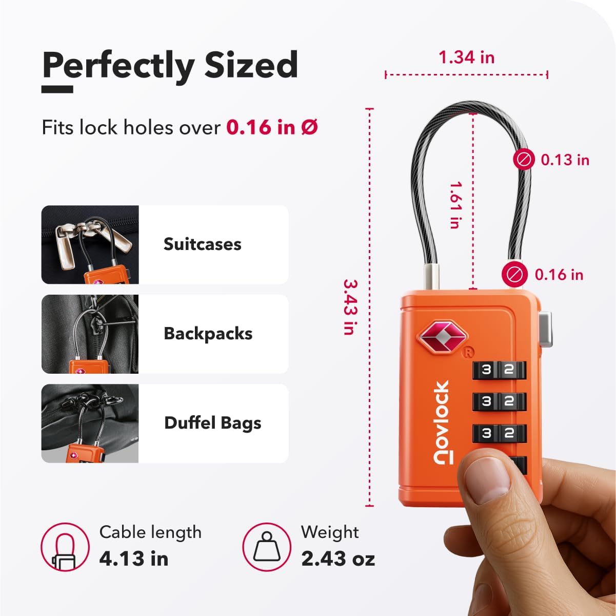 TSA Approved Luggage Lock | Inspection Indicator, 4-Digit Combination, Durable Zinc Alloy | for
