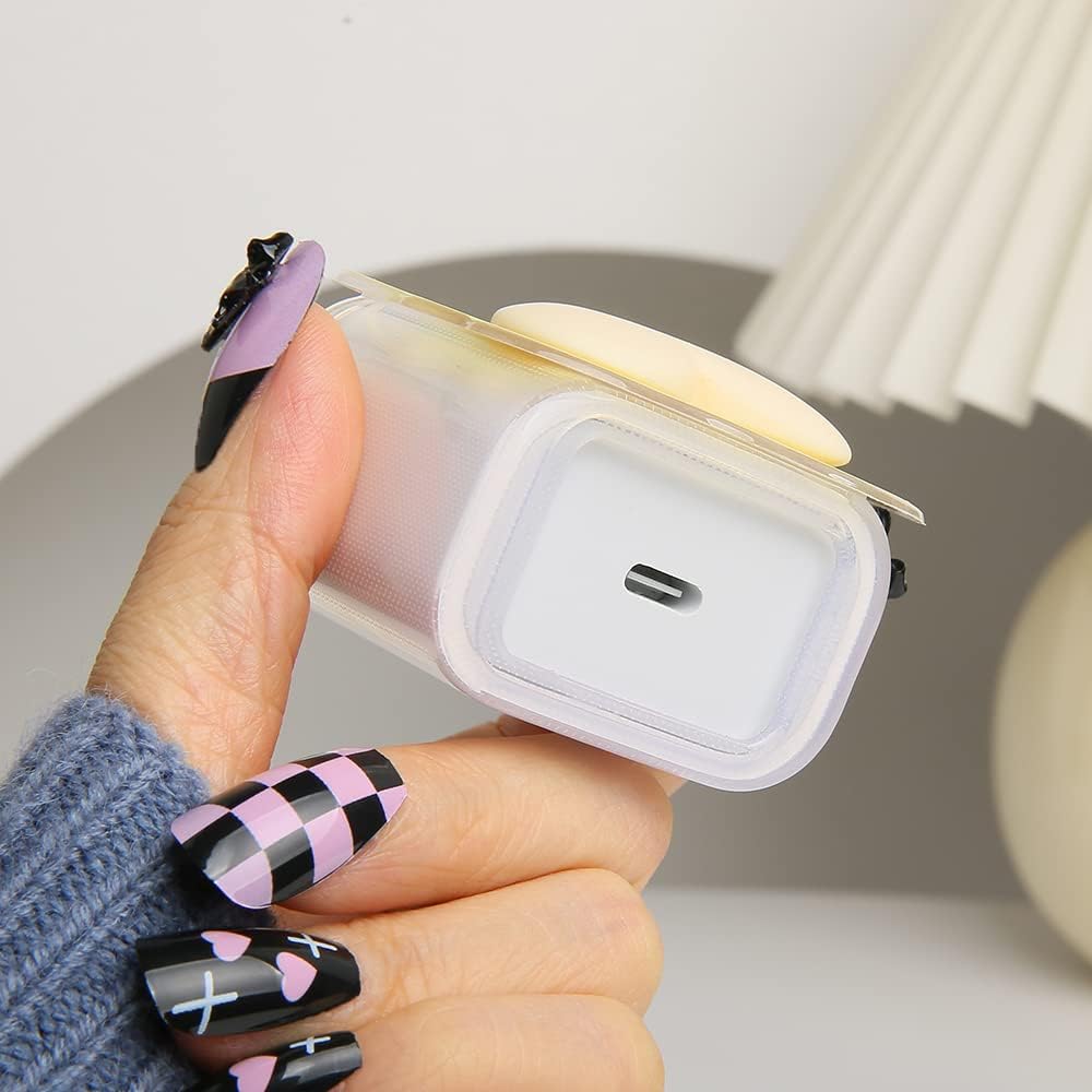 Compatible with iPhone 18W/20W USB-C Charger Cover Lovely 3D Love Heart Waves Clear Soft Charger Protector Cute Cable Saver for iPhone 11 12 13 14 Pro Max Fast Power Adapter, Beige 1 (5in1)