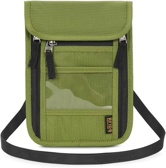 Passport Holder for Travel, Neck Pouch Travel Wallet With RFID Blocking, Waterproof Lightweight Passport Wallet for Women and Men (Green)