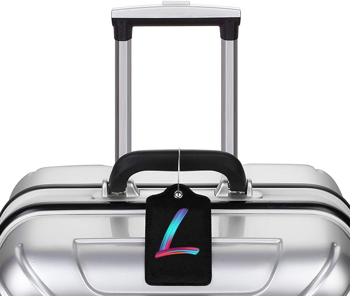 2 Pack Initial Luggage Tags for Suitcase, Colorful Letter Design Cruise Name Bag Tags, Novelty Baggage Identifiers with Full Privacy Cover, Leather ID Label for Women Men Kids Travel, Rainbow Letter L