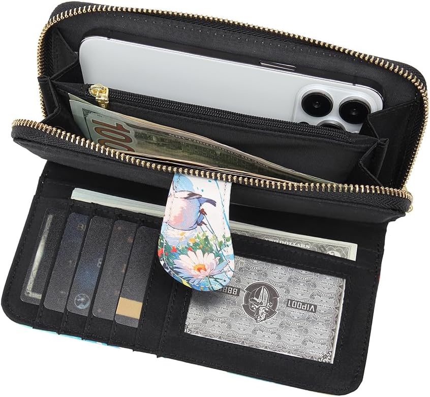 Women Wallet Card RFID For Womens Holder Blocking Credit Small Zipper Purse Pocket Bifold Slim Coin ID Ladies Wristlet Clutch Large Capacity Window Case Travel Zip Women's