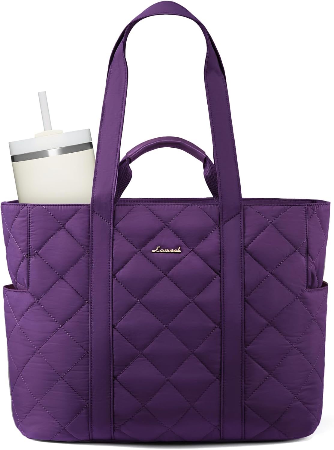 LOVEVOOK Laptop Tote Bag for Women,Quilted Puffer Laptop Bag Purse Computer Travel Work Tote Bags for Women with Zipper