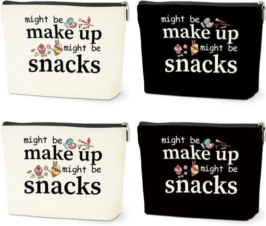 4 PCS Friend Gifts for Women Makeup Bag, Snack Bags, Funny Gifts Cosmetic Bags, Sister Birthday Christmas Graduation Friendship Gift for Daughter from Mom - might be makeup might be snacks