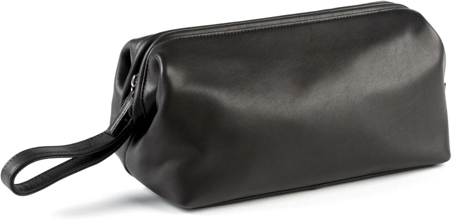Leatherology Black Onyx Framed Toiletry Bag - Wide-mouth zippered opening, interior and exterior