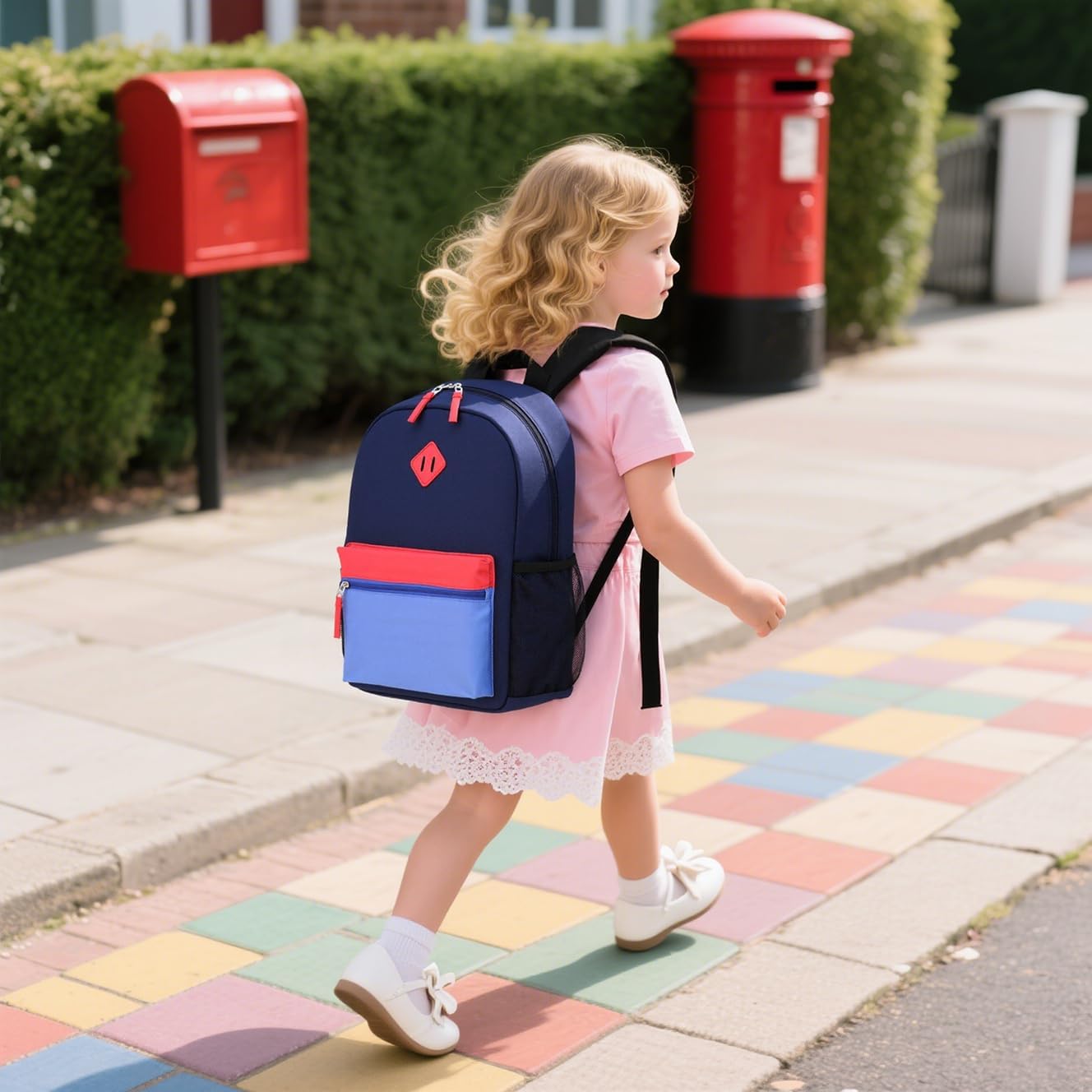Kids Backpack Lunch Box Set Kindergarten School Backpacks 3-6 Years for Boys and Girls with Chest Buckle (Set Navy Blue, Medium-15 H)