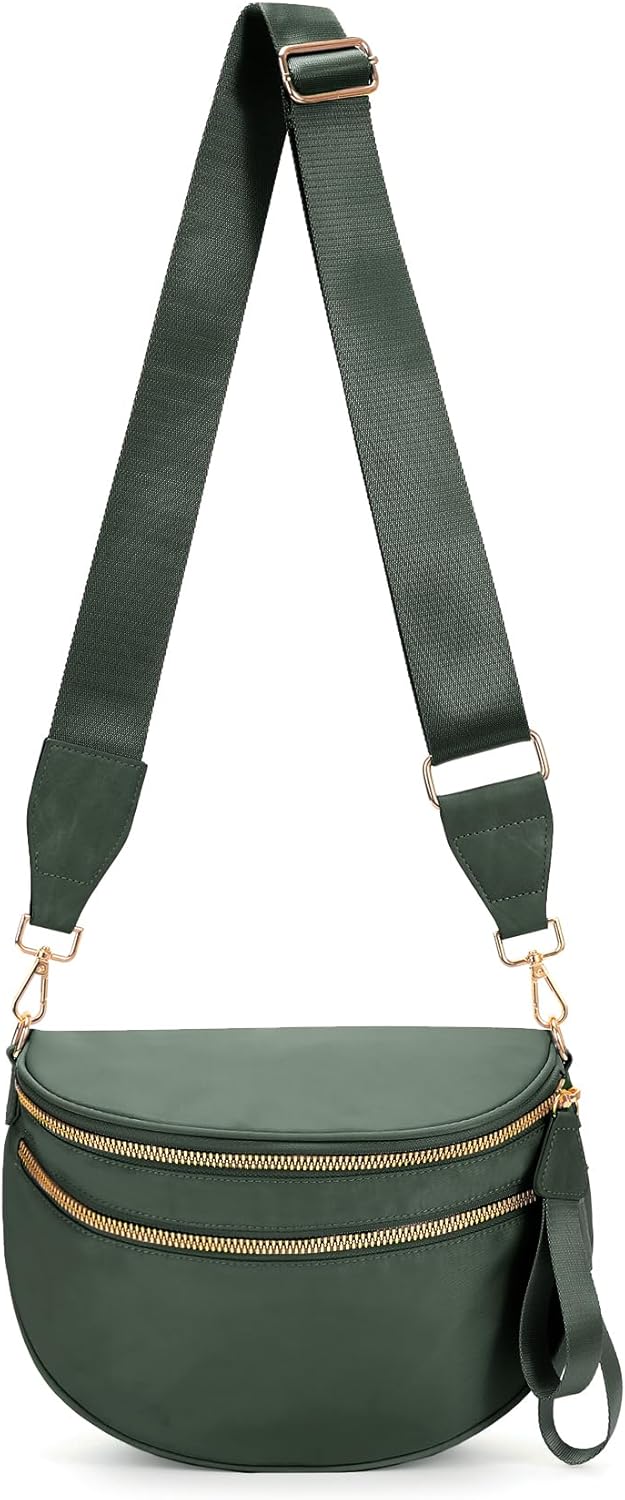 Fanny Packs for Women Cross Body Belt Bag, Nylon Crossbody Bag Unisex Fashion Waist Pack with Adjustable Strap, Olive Green