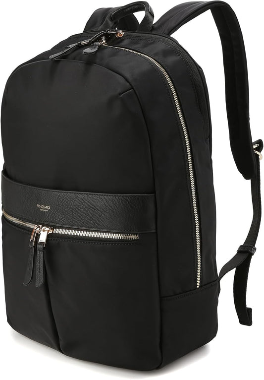 KNOMO Beaufort 15.6" Laptop Backpack Work Bag Purse for Women Large Travel Rucksack with Golden Zip, Black