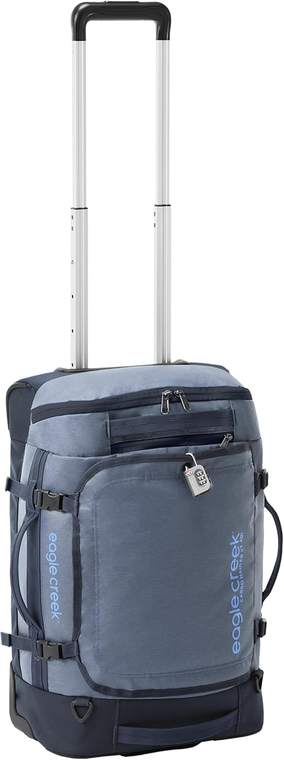Eagle Creek Cargo Hauler XT Wheeled Duffel - Wheeled Backpack Duffel - Deployable Backpack Straps - Lockable U-Lid & Easy Access Compartment - Glacier Blue