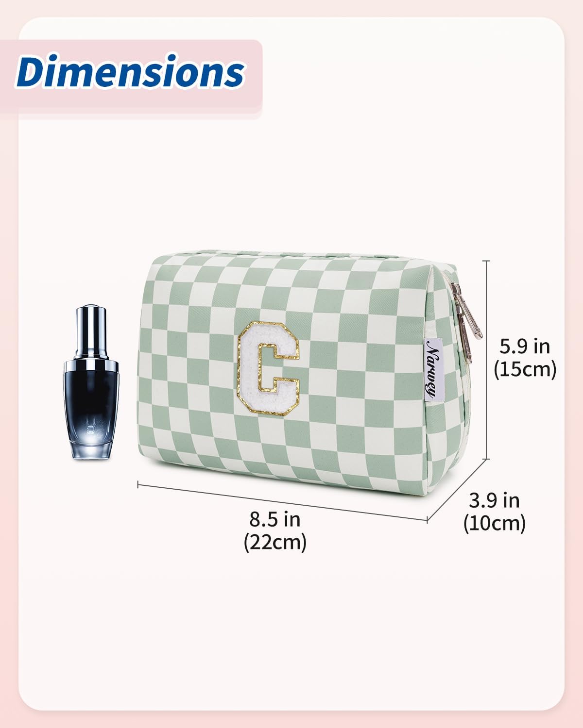 Narwey Birthday Gifts for Teen Girls Women Personalized Initial Checkered Makeup Bag Preppy Cosmetic Bag Trendy Stuff 6 8 10 11 12 13 14 16 18 Years Old Travel Toiletry Bag (Green Letter C)