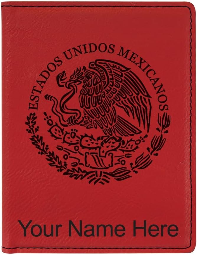 LaserGram Faux Leather Passport Holder, Flag of Mexico, Personalized Engraving Included (Red)