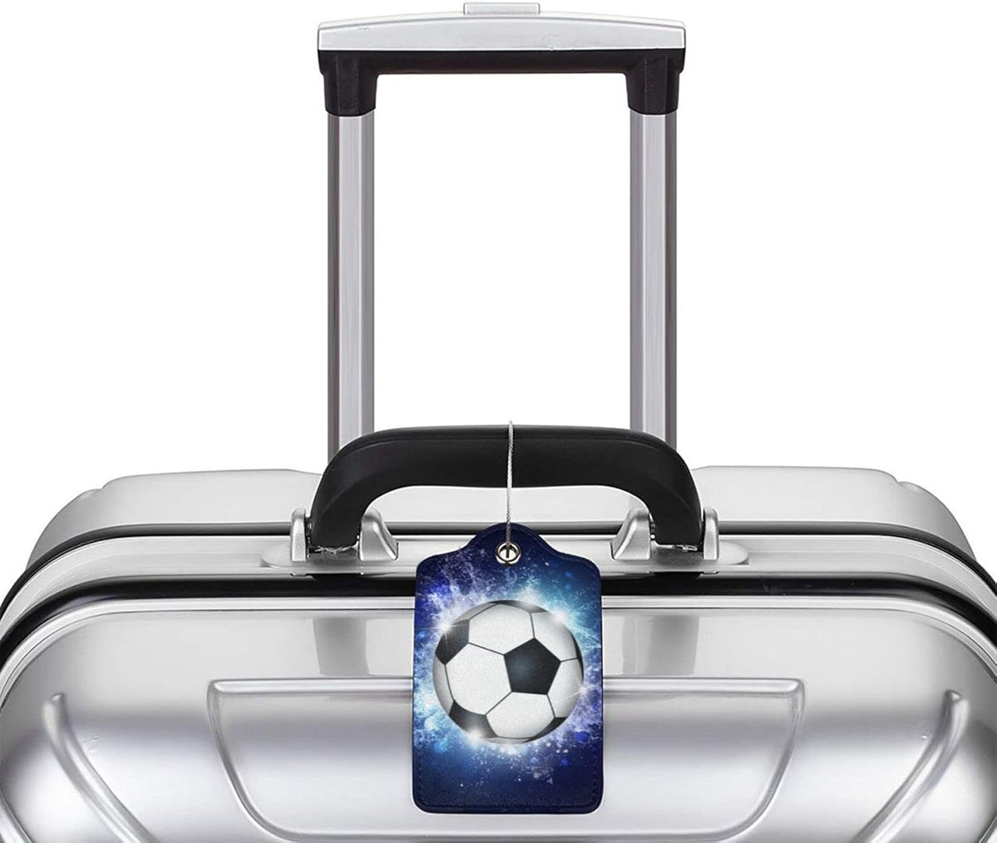 2 Pcs Kids Adults Soccer Luggage Tags for Suitcases for Sport Boys Men Women Girls, Leather Bag Labels Baggage Tag for Travel Business with Stainless Steel Loop & Name ID Privacy Cover