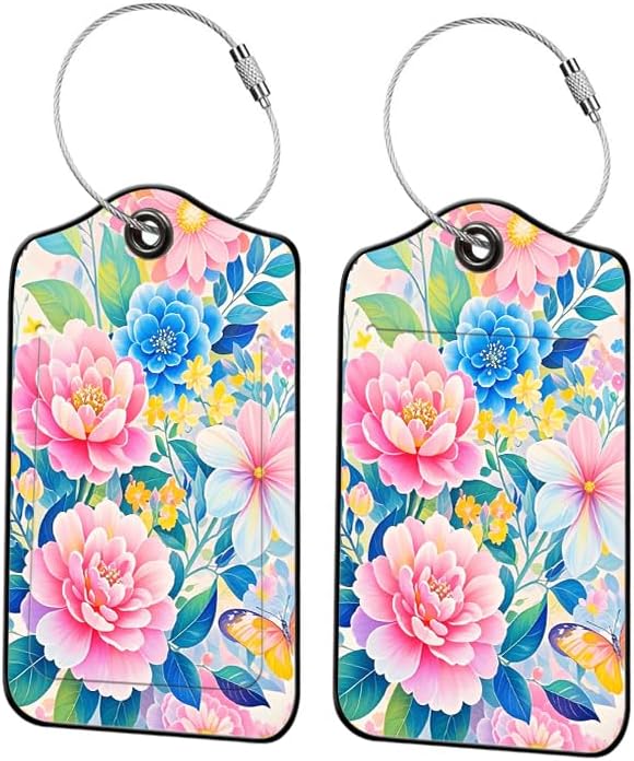 2 Pcs Luggage Tags for Suitcases PU Leather Cruise Ship Luggage Tags with Privacy Cover Label Address Card and Durable Metal Ring Suitable for Men Women Handbags Backpacks (Pink)