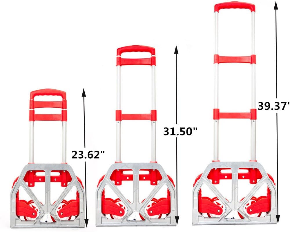 FCH Folding Hand Truck, Aluminum Portable Folding Hand Cart,165lbs Capacity Hand Cart and Dolly Ideal for Home, Auto, Office,Travel Use, Red